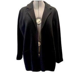 Two Twenty Five Womens Black Knit Blazer Coat Wool Blend Open Front Cardigan M